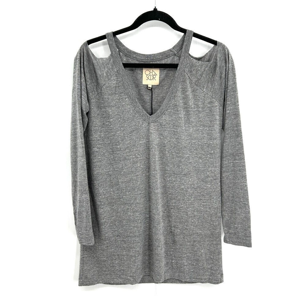NWT CHASER Heather Gray Jersey Cold Shoulder V-Neck Long Sleeve Shirt Medium